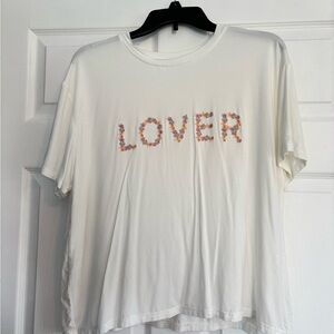 Taylor Swift Lover Flower Stitched Graphic Tee - White